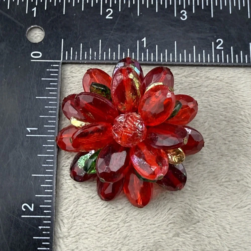 Vintage Western Germany Brooch Red Cluster‎ Flower